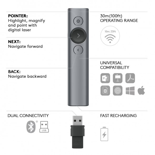 Презентер Logitech Spotlight Presentation Remote серый в Барнауле