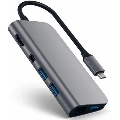 USB-концентратор Satechi Aluminum Type-C Multimedia Adapter (ST-TCMM8PA), разъемов: 4, space gray в Барнауле