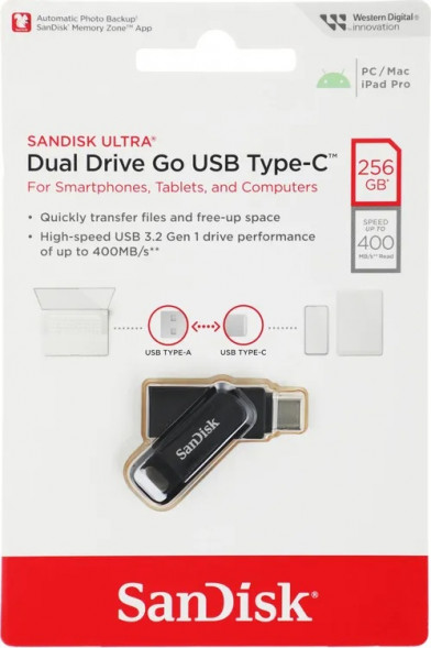 USB флешка Sandisk Ultra Dual Drive Go 256Gb USB 3.2 gen 1/ USB Type-C в Барнауле