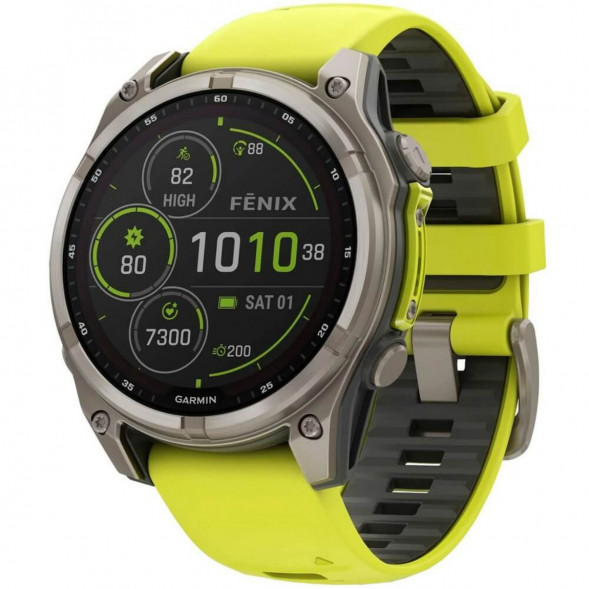 Умные часы Garmin Fenix 8, 51 мм, Solar, Sapphire Titanium with AMP Yellow/Graphite Silicone Band 010-02907-20 в Барнауле