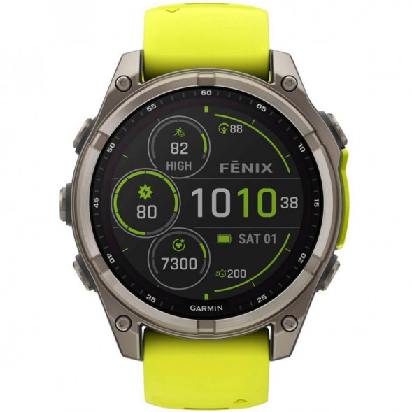 Умные часы Garmin Fenix 8, 51 мм, Solar, Sapphire Titanium with AMP Yellow/Graphite Silicone Band 010-02907-20 в Барнауле