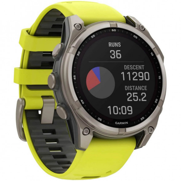 Умные часы Garmin Fenix 8, 51 мм, Solar, Sapphire Titanium with AMP Yellow/Graphite Silicone Band 010-02907-20 в Барнауле