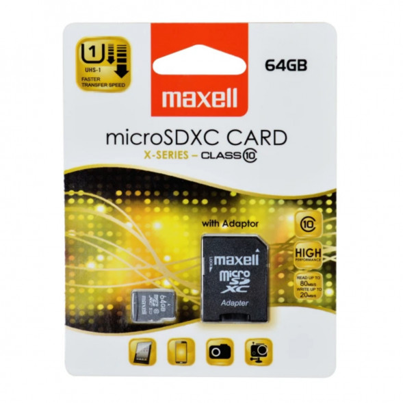 Карта памяти Maxell Micro SDXC 64 ГБ CLASS 10 с адаптером в Барнауле